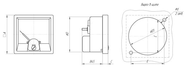 Установочные и габаритные размеры микроамперметра М42304