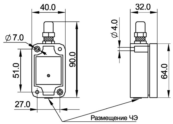 Схема габаритных размеров ST-01