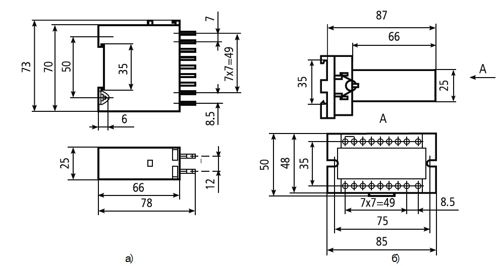 Габаритные размеры реле РЭ-1