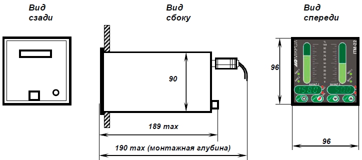 Схема габаритных размеров индикаторов ИТМ-20У, ИТМ-22У