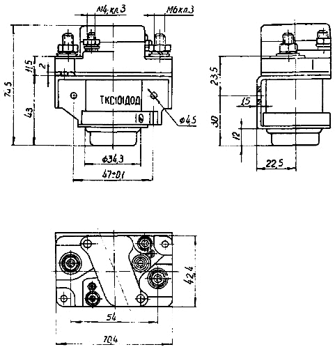 Схема габаритных размеров контактора ТКС-101-ДОД