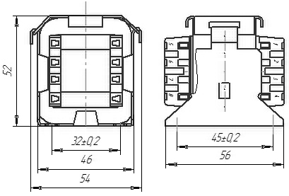 Схема габаритных размеров трансформатора напряжения 36/18