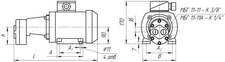 Схема габаритных размеров агрегатов насосных МБГ-11