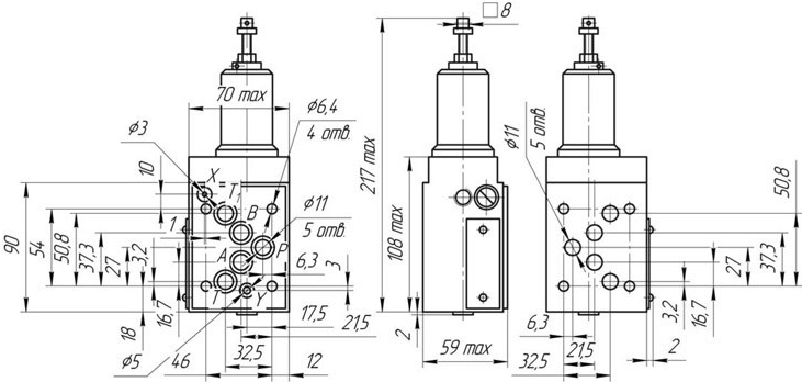 Схема габаритных размеров гидроклапана КЕМ-М