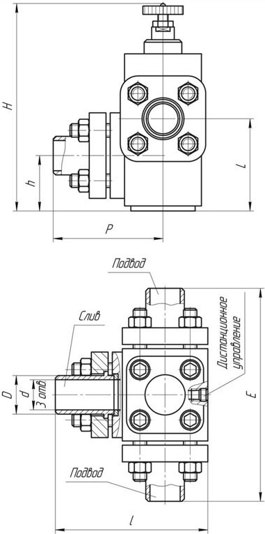 Габаритные размеры гидроклапана Г52-2 фланцевого