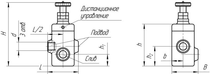 Габаритные размеры гидроклапана Г52-2 трубного