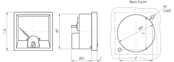 Габаритные размеры амперметра 42301