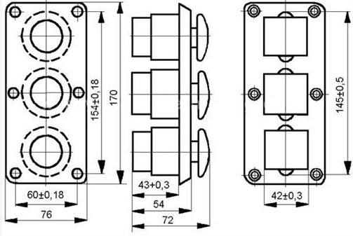 Размеры ПКЕ 112(122) с 3-мя управляющими элементами