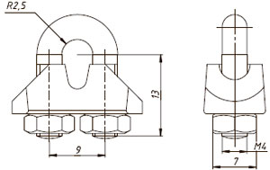 Рис.1. Габаритные размеры зажима для троса Ø3мм
