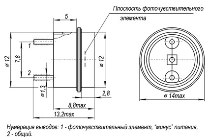 Рис.1 Схема габаритных размеров фотодиода ФД-287