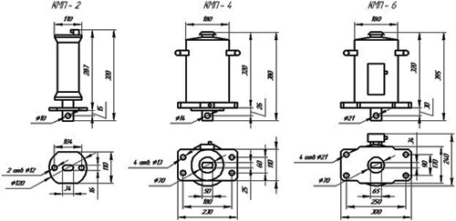 Рис.1. Схема габаритных размеров электромагнита КМП