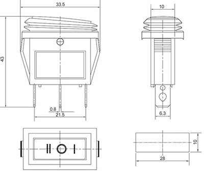 Рис.2. Габаритный чертеж переключателя KCD3-103W