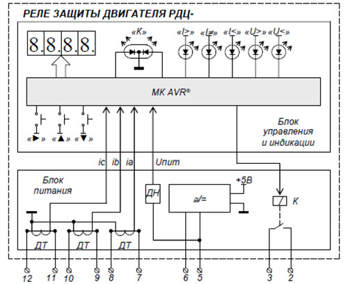 Рис.1. Структурная схема реле защиты двигателя РДЦ-01-203