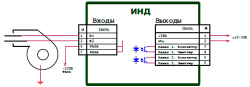 Рис.2. Схема для подключения ионодатчика пламени ИНД-2